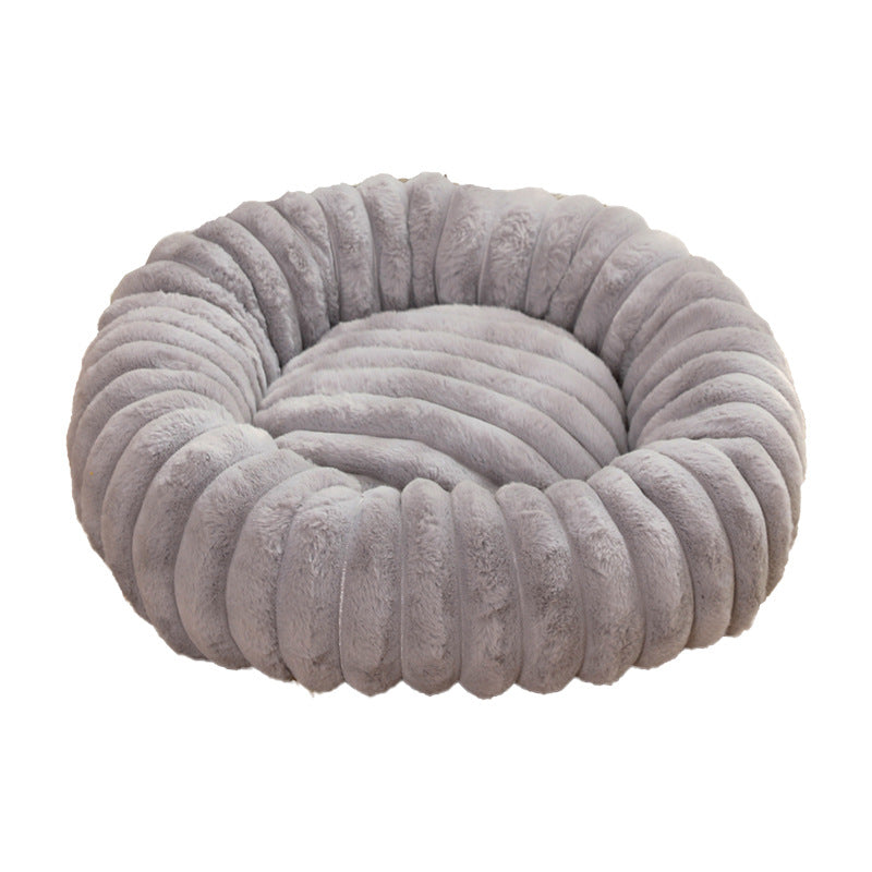 Grey Plush Pet Bed - 40cm Round Dog & Cat Mat, Cozy PP Cotton Filled, Comfortable Pet Supplies