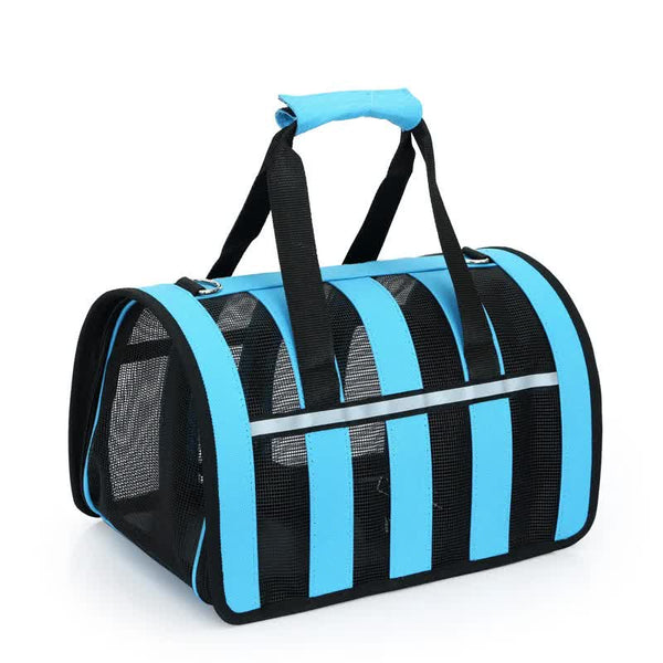 Size L Black And Blue Foldable Pet Carrier Bag - Lightweight, Breathable, and Spacious for All Seasons