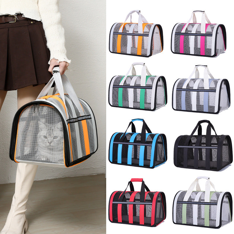 Size L Blue And White Foldable Pet Carrier Bag - Lightweight, Breathable, and Spacious for All Seasons