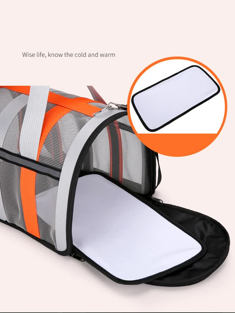 Size L Blue And White Foldable Pet Carrier Bag - Lightweight, Breathable, and Spacious for All Seasons