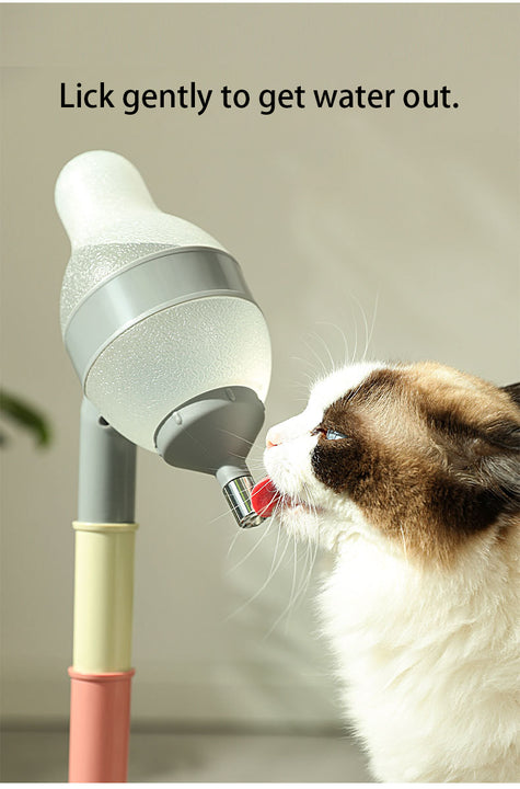Beige Base Adjustable Height Pet Water Dispenser with Food Bowl Base - Non-Drip Bottle Feeder Station for Dogs & Cats