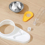 White And Yellow Pet Bowl Set with Automatic Gravity Water Dispenser - Stainless Steel & PP Feeder Station