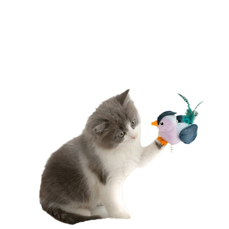 Interactive Plush Cat Toy - Lifelike Bird with Chirping Sounds and Feathers,Light white