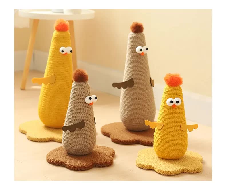 Coffee Adorable Chick Cat Scratching Post - Durable Sisal Rope Scratcher Toy for Cats & Kittens