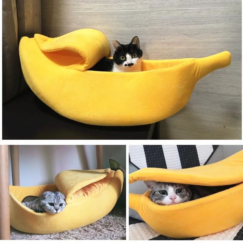 Pink Cozy Banana Peel Pet Bed - Plush & Warm Cave House for Cats & Small Dogs (Large)