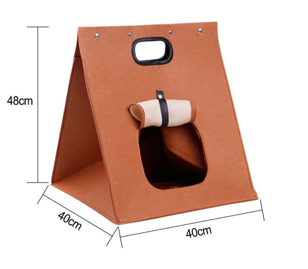 Green Cozy A-Frame Felt Pet Teepee - Foldable & Portable Cat Cave Bed with Easy Carry Handle